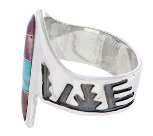 Turquoise Purple Oyster Shell Inlay Silver Ring Size 7-1/4 EX61201
